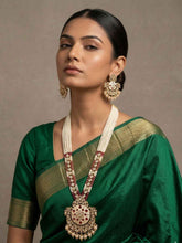 Traditional Long Beaded Kundan Pendant Necklace Set With Enamel | Wedding Jewellery Set