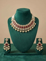 Designer Gold Plated Beaded Ruby Stone And Polki Wedding Jewellery Set | Traditional And Ethnic Wear