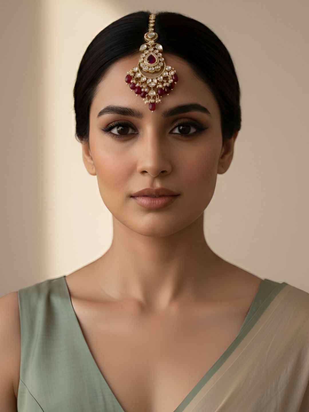 Traditional Big Kundan Pearl Maang Tikka For Women | Bridal Wedding Forehead Jewelry