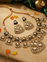 Antique Green Meenakari Mossanite Polki Necklace Set For Women | Wedding Jewellery Set