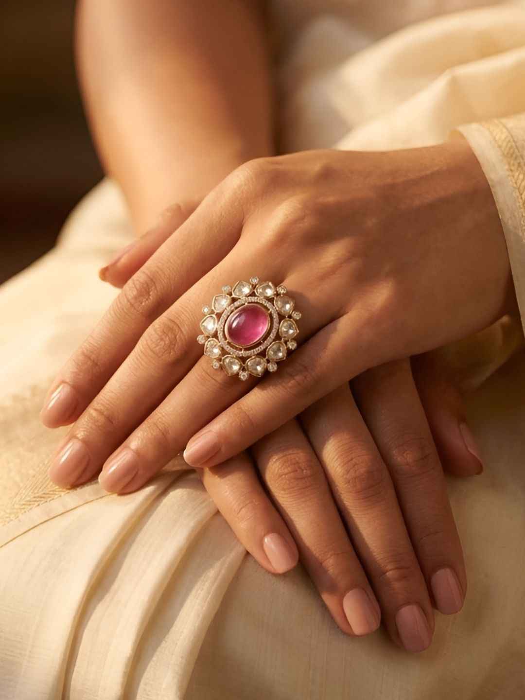 Elegant Polki Kundan Statement Adjustable Ring for Women | Ethnic Kundan Rings | Weddings & Festive Wear