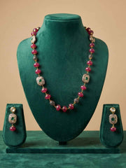 Elegant Gemstone Ruby Pink Beaded Necklace Set | Ethnic Beaded Jewellery Set