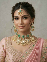 Rose Gold Finish Mossanite Polki Luxury Wedding Choker Jewellery Set - Bridal Jewellery Set With Tikka