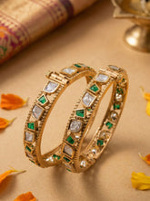 Elegant Gold Plated Emerald & Uncut Polki Bangles Set For Women - Wedding & Festive Wear