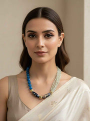 Beautiful Aquamarine And Chalcedony Fancy Gemstone Beads Necklace For Women - Blue Necklace