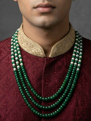 Layered Green Jade And Pearls Sherwani Mala For Men | Dulha Sherwani Necklace
