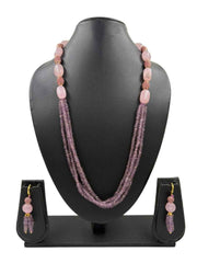 Handcrafted Rose Quartz & Natural Amethyst Beaded Necklace Set - Festive & Party Wear