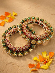 Gold Plated Kundan red Meenakari And Pearls Pacheli Bangles For Women By Gehna Shop