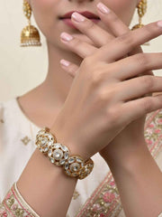 Elegant Next To Real Party & Wedding Wear Openable Kundan Polki Bracelet For Women