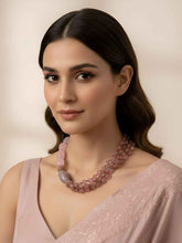 Elegant Natural Amethyst & Rose Quartz Beaded Necklace For Women - Purple Beads Necklace