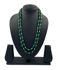 Semi precious Double Layered Jade Beads And Real Pearls Beaded Necklace For Women