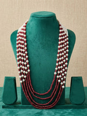 Multi Layered Pearls And Red Beads Necklace For Sarees And Dresses online