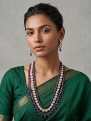 Elegant Kundan & Natural Amethyst Beaded Necklace Set For Women | Purple Jewellery Set