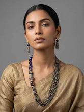 Designer Side Pattern Natural Labradorite And Blue Jade Beaded Necklace Set For Women