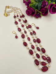 Designer Freshwater Pearls And Hydro Pink Tourmaline Beaded Necklace Set - Unisex Wedding and Festive Jewelry