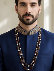 Designer Freshwater Pearls And Hydro Pink Tourmaline Beaded Necklace Set - Unisex Wedding and Festive Wear Jewelry - for Men