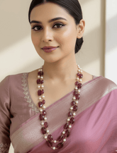 Designer Freshwater Pearls And Hydro Pink Tourmaline Beaded Necklace Set - Unisex Wedding and Festive Wear Jewelry