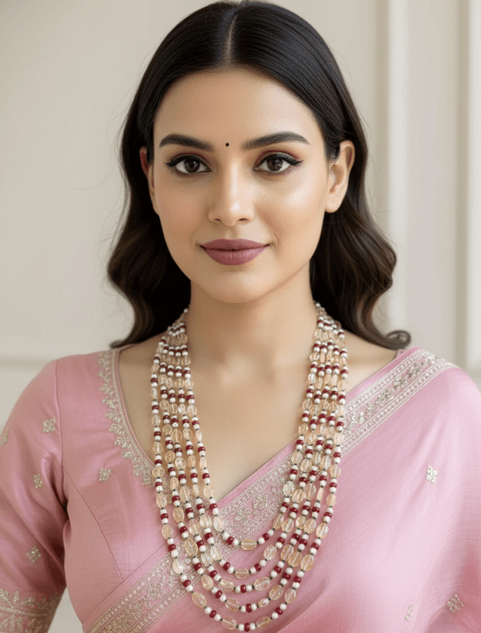 Elegant Semi Precious Long Layered Natural Gemstone Yellow Citrine Beaded Necklace - Unisex Festive and Wedding Wear Beaded Jewelry for Women