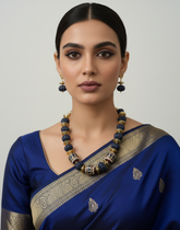 Semi-Precious Blue Jade Stone Watermelon Shaped Beaded Necklace Set For Women