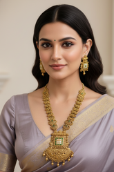 Royal Look Gold Plated Antique Golden Long Necklace Set For Weddings By Gehna Shop