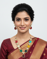 Elegant Multi Color Stones Kundan Necklace Set - Indo Western Necklace Set For Women