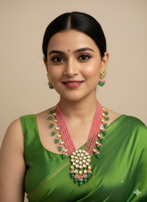 Traditional Beaded Kundan Necklace Set - Elegant Festive Pink Kundan Jewellery