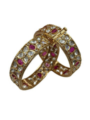 Traditional Gold Plated Ruby Kundan Polki Bangles Set By Gehna Shop