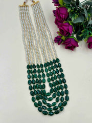 Designer Multi Layered Green Jade Beads And Pearl Sherwani Mala For Men By Gehna Shop