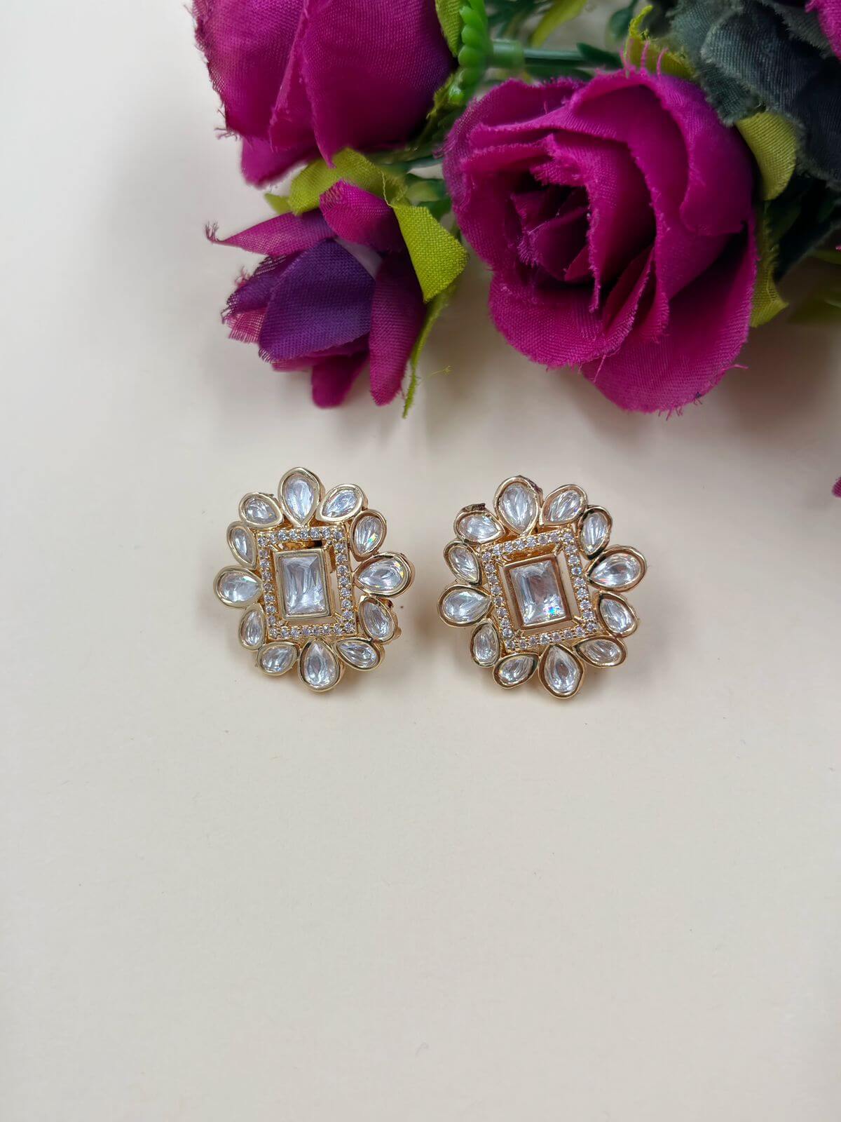 Zeenat Artificial Small Polki Stud Earrings | Women Stud Earrings By Gehna Shop