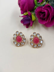 Lightweight Kundan Polki Stud Earrings For Ladies