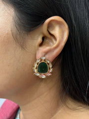 Lightweight Kundan Polki Stud Earrings For Ladies