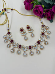 Designer Red Kundan Polki Party Wear Necklace Set By Gehna Shop