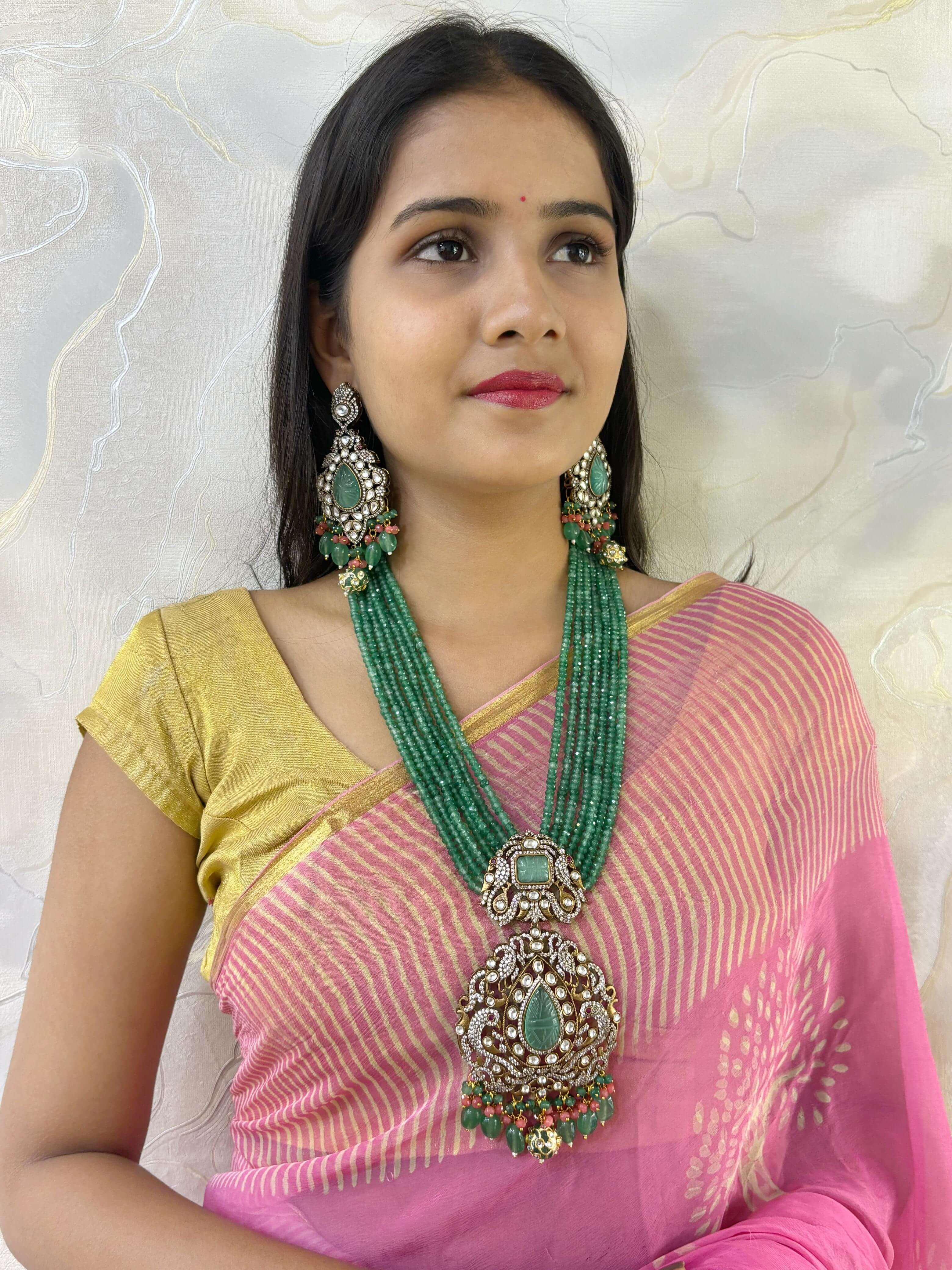 Designer Polki And AD Victorian Jewellery Pendant Necklace Set By Gehna Shop Victorian Necklace Sets