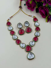 Luxurious Party Wear Red Big Polki Stone Jewellery Necklace Set By Gehna Shop