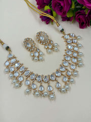 Vedika Stunning Kundan Polki Party Wear Necklacce Set with polki drops