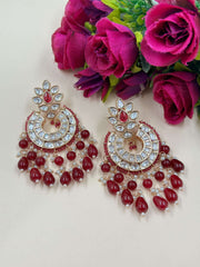 Tarini Lightweight Maroon Polki Chandbali Earrings For Women
