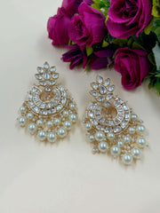 Tarini Lightweight Pearls Polki Chandbali Earrings For Women