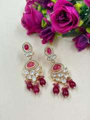 Lightweight AD And Polki Dangler Earrings | Red Party  Wear Earrings