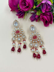Nayani Lightweight Long Red Kundan Polki Dangler Earrings For Women
