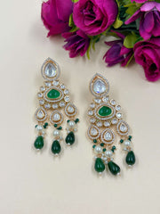 Nayani Lightweight Long Green Kundan Polki Dangler Earrings For Women