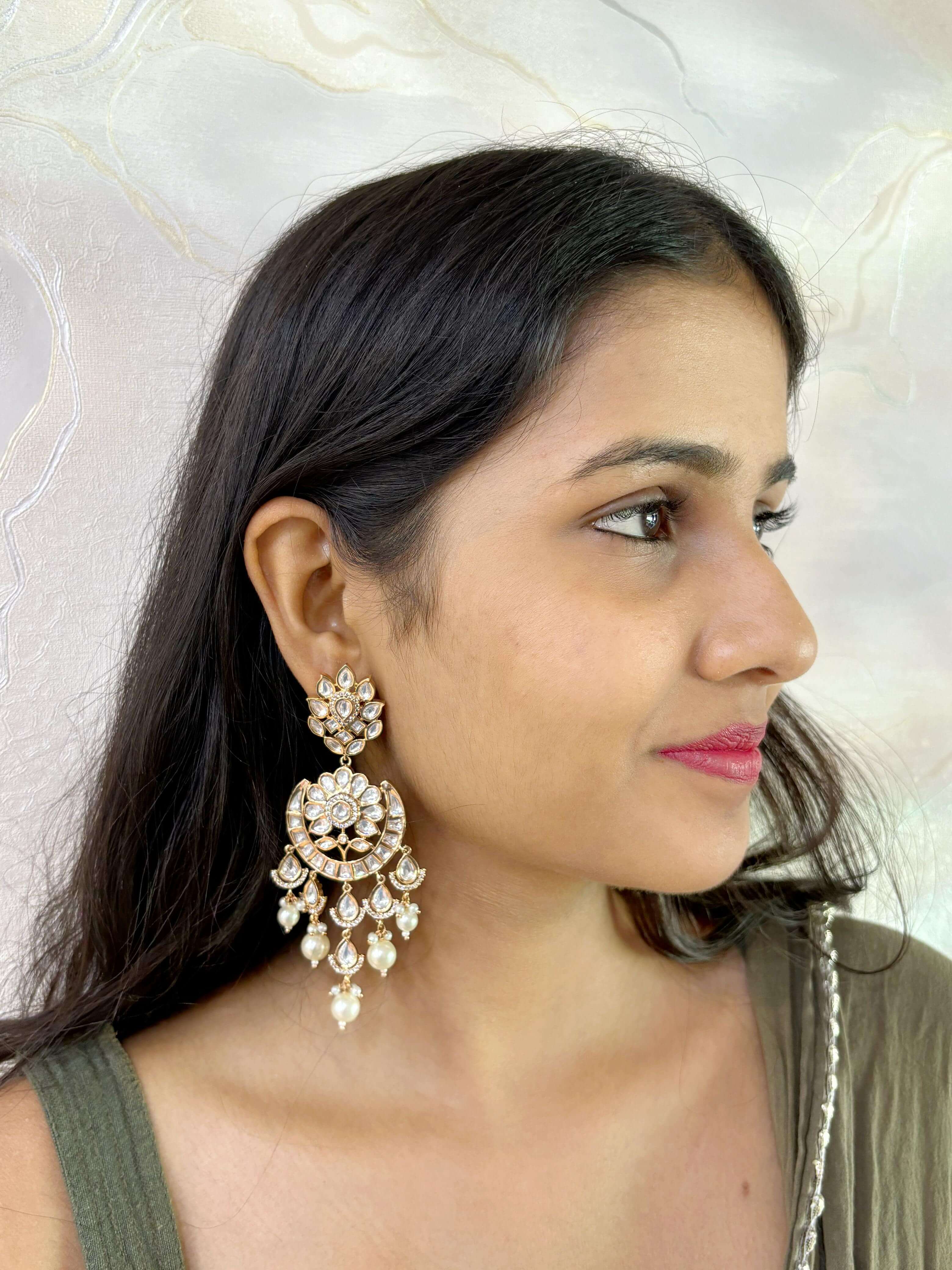 Lightweight Long Kundan Polki Chandbali Earrings For Weddings