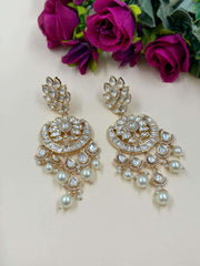 Lightweight Long Kundan Polki Chandbali Earrings For Weddings