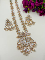Maharani Long AD And Polki Kundan Necklace Set | Designer Jewellery