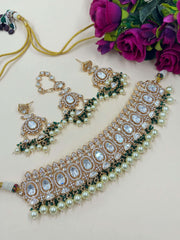 Sasha Rose Gold Finish Zircon And Polki Choker Necklace With Tikka