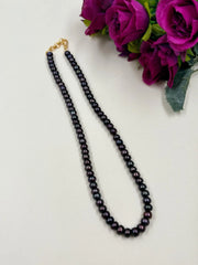 Single String Fresh Water Black Pearl Beads Necklace