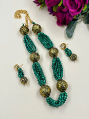 Fancy Multilayered Green Melachite Beaded Jewellery Necklace Set online