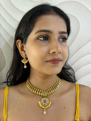 Traditional Gold Plated Short Antique Gold Necklace Set