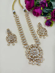 Anushree Beautiful Rose Gold Polish Party Wear Short Polki Necklace Set with pendant