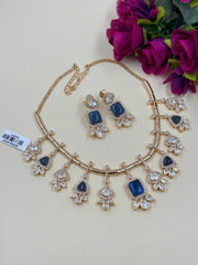 Designer Indo Western Polki Jewellery Set with blue stones
