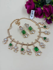 Designer Indo Western Polki Jewellery Set green stones